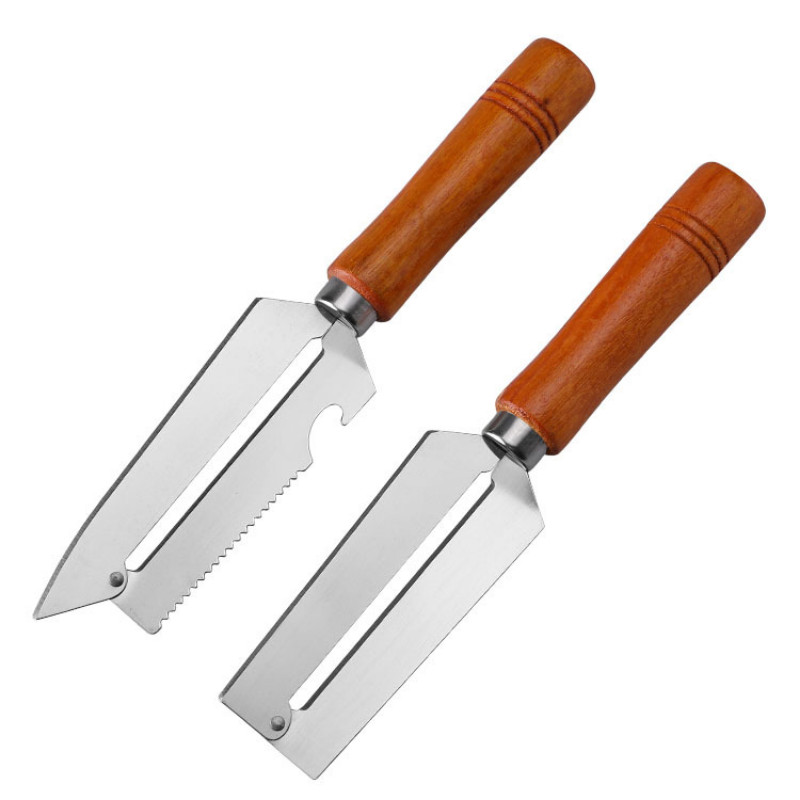 Nerūdijančio plieno virtuvės įrankiai Daugiafunkcis ananasų peilis daržovių vaisių skustukas Mango bananų medinės rankenos pjaustytuvas