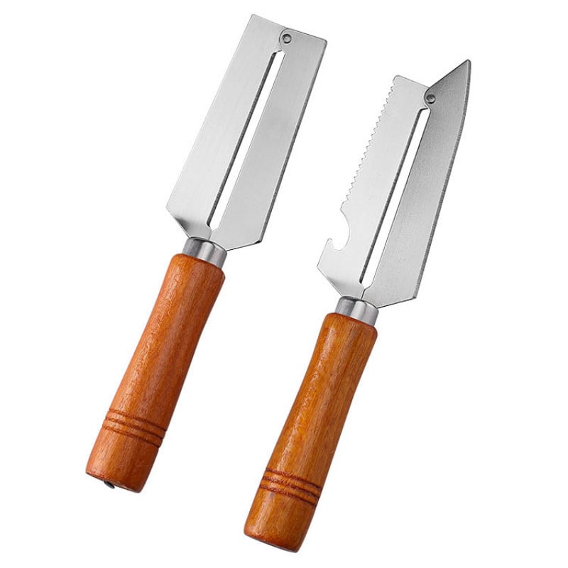 Nerūdijančio plieno virtuvės įrankiai Daugiafunkcis ananasų peilis daržovių vaisių skustukas Mango bananų medinės rankenos pjaustytuvas
