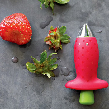 1Pcs Strawberry Huller Метални стръкове домати Пластмасов нож за плодови листа Приспособление за премахване на стъблата Strawberry Hullers Кухненски инструмент Безплатна доставка