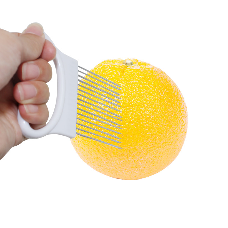 Lengvai pjaustoma svogūnų laikiklio šakutė nerūdijantis plienas + plastikinė daržovių pjaustyklė Pomidorų pjaustyklė Metalinė mėsos adata Virtuvės priedai 8