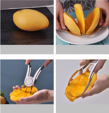 Резачка за манго от неръждаема стомана Резачка за авокадо Нож за рязане на плодове Пъпеш Белачка Изрязване на сърцевина Инструмент за обелване на кубчета Кухненски джаджи
