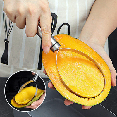 Dispozitiv de tăiat mango din oțel inoxidabil Dispozitiv de curățare manuală a fructelor, kiwi, pepene verde, pentru îndepărtarea miezului, cuburi pentru salată, instrument de bucătărie.