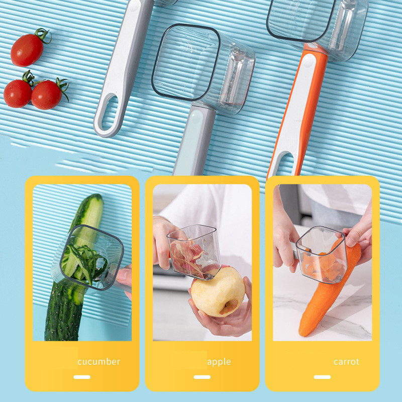 Köögiviljakoorija konteineriga kartuli porgandi purustajad köögiviljade koorija roostevabast terasest viilutaja koorimisnuga vidinad