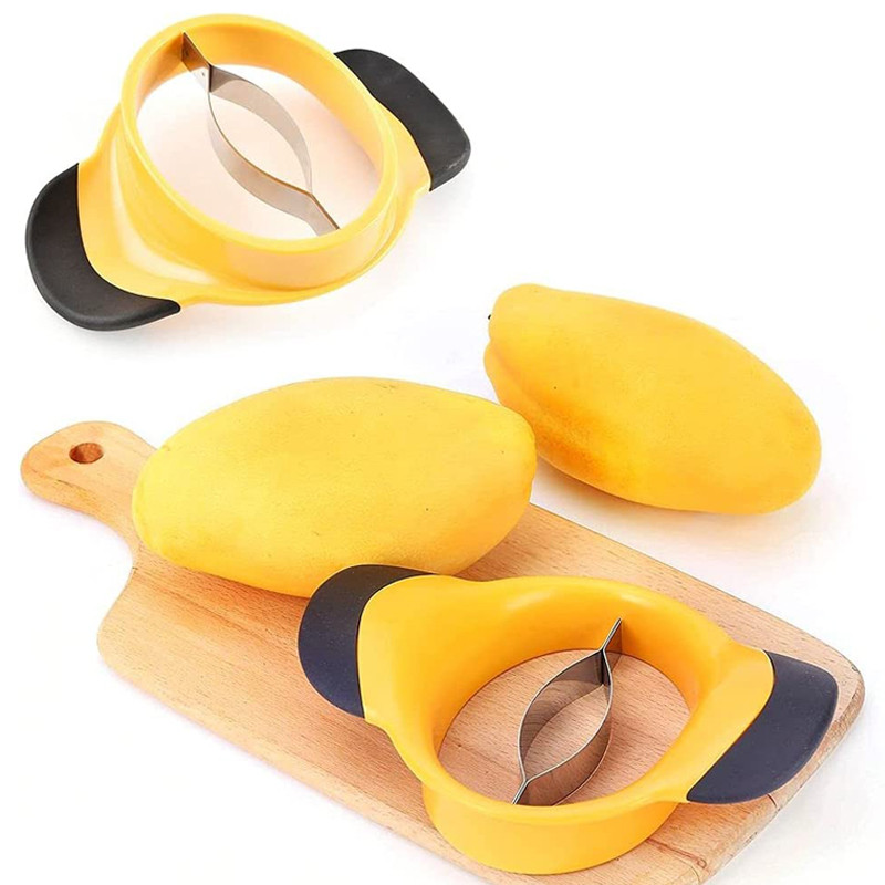 Naujausios daugiafunkcinės mango šerdies pjaustyklės nerūdijančio plieno mango pjaustyklės, guminės neslystančios rankenos, šerdies skustukas, virtuvės įrankiai