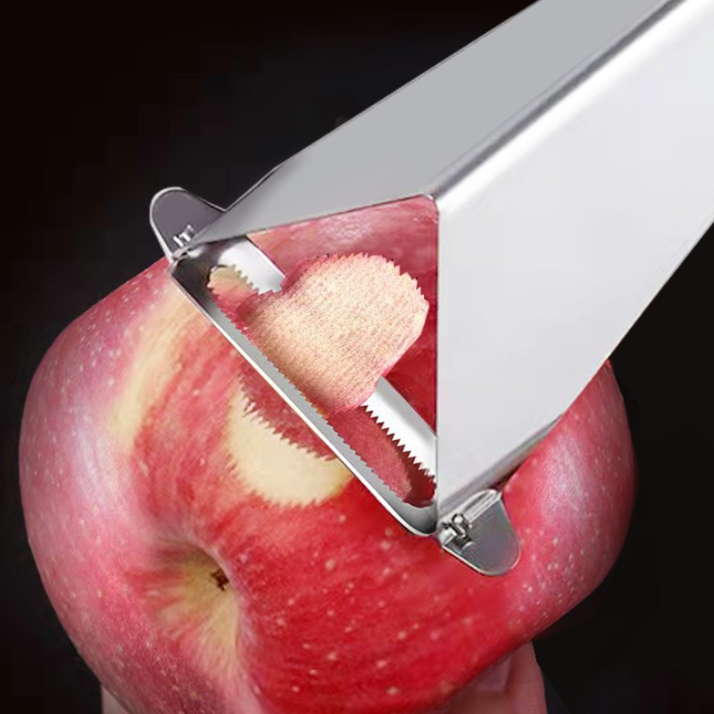 Kolmnurkne õunakurgi nikerdusnuga roostevabast terasest surunuga koorimiskraabits kokk puuviljavaagen Artefakt toidu nikerdusvorm