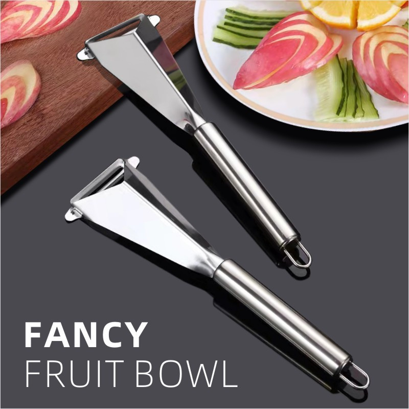 Kolmnurkne õunakurgi nikerdusnuga roostevabast terasest surunuga koorimiskraabits kokk puuviljavaagen Artefakt toidu nikerdusvorm