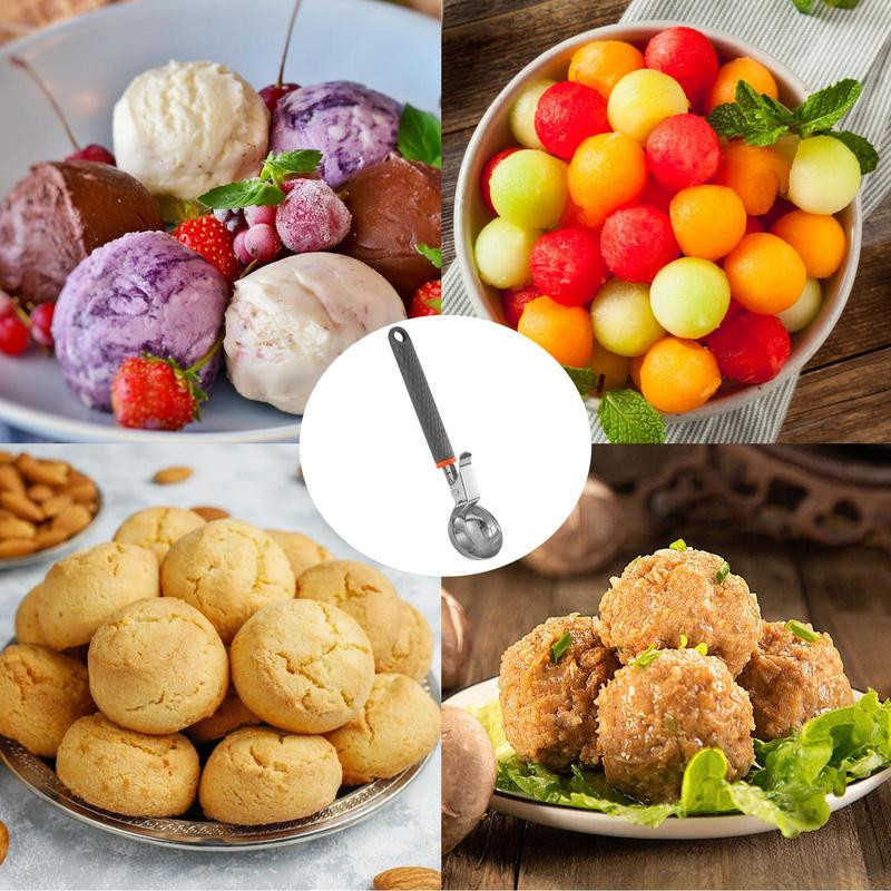 Metallist jäätiselusikas ja küpsiselusikas Suurus Päästikuga küpsise lusikas Melon Baller roostevabast terasest tainalusikas Köögitööriistad