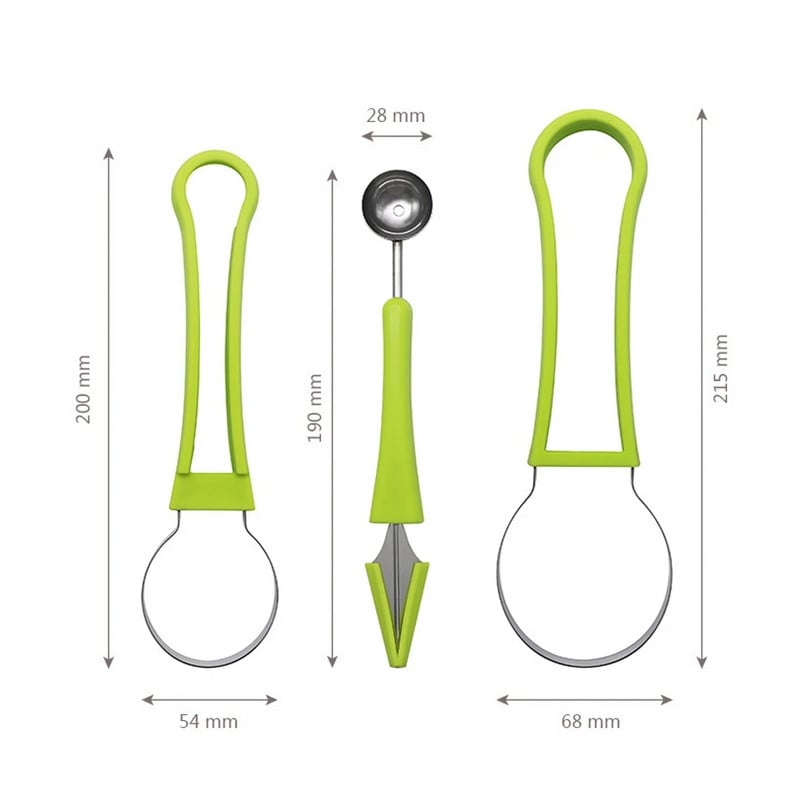 Neli-ühes puuvilja nikerdamise komplekt terasest melonipallist seemnete eemaldaja arbuusi nuga kaevamismassi eraldaja puuviljade kaunistustarvikud