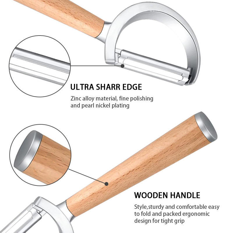 Premium Αποφλοιωτής λαχανικών και φρούτων, ξύλινη λαβή και εξαιρετικά αιχμηρές λεπίδες από ανοξείδωτο χάλυβα - Για λαχανικά, πατάτες, καρότα, μήλα