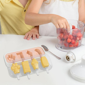 Sicles Molds Silicone Ice Maker 4-Cavity επαναχρησιμοποιήσιμα καλούπια με καπάκι και Sicle sticks για DIY Sicles Cakesicles Εργαλεία κουζίνας