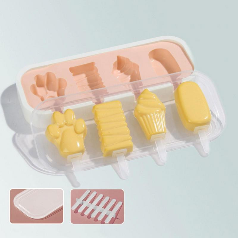 Sicles Molds Silikonski ledomat, 4 šupljine, višekratni kalupi s poklopcem i Sicle štapićima za DIY Sicles Cakesicles kuhinjski alati