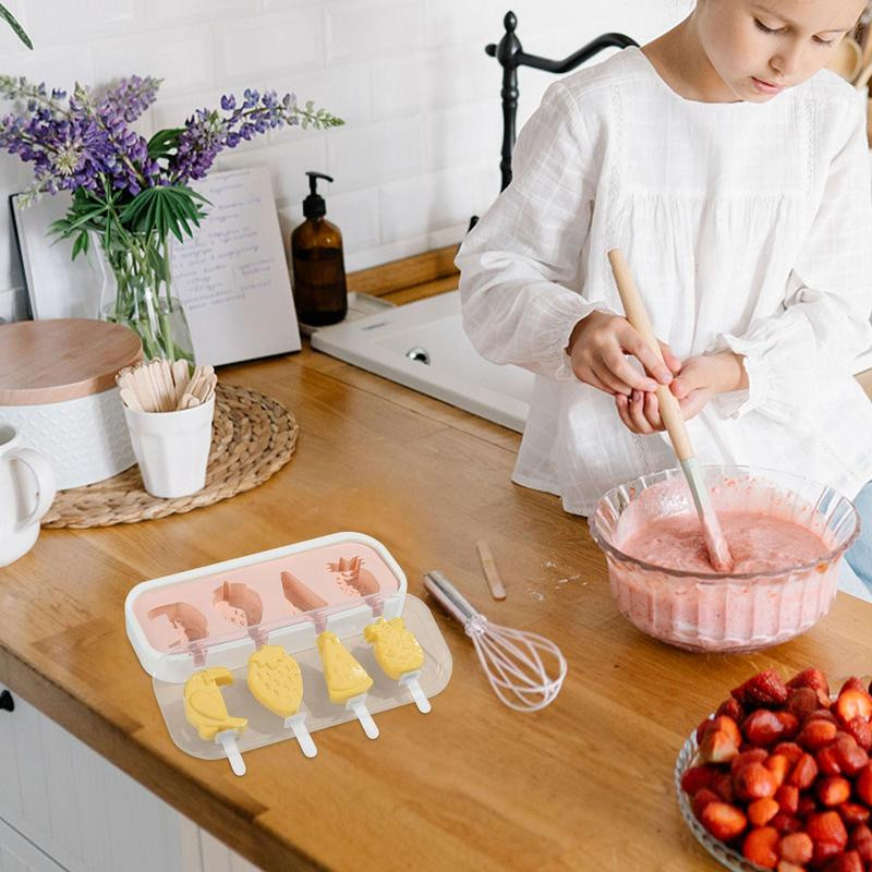 Sicles Molds Silikonski ledomat, 4 šupljine, višekratni kalupi s poklopcem i Sicle štapićima za DIY Sicles Cakesicles kuhinjski alati