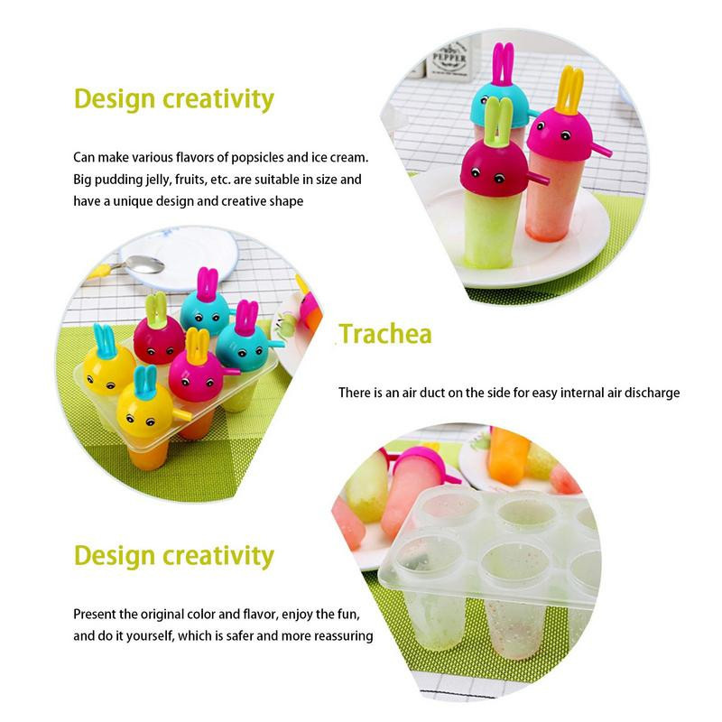 Domaći kalupi za sladoled koji se jednostavno otpuštaju Kalupi za sladoled sa 6 udubljenja za prehrambene proizvode za DIY sladolede Punjenje Zamrzavanje &