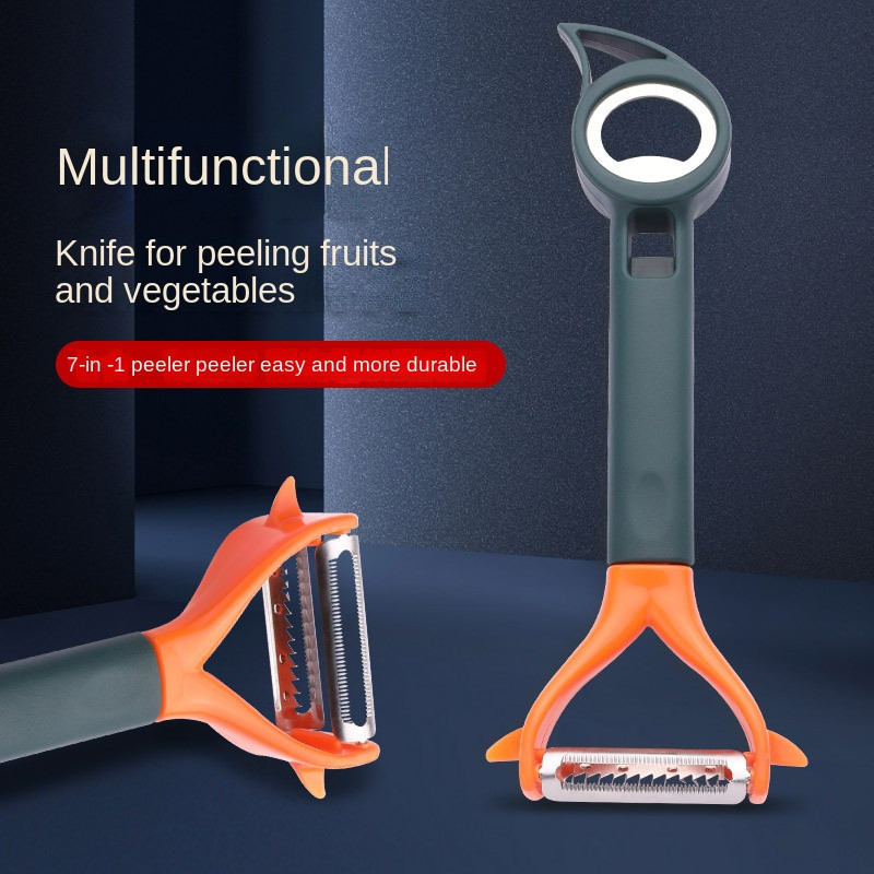 7 az 1-ben Többfunkciós hámozó Konyha Zöldség Gyümölcs Hámozó Kés Palacknyitó Konzerv termékek Kétfejű konyhai kiegészítők