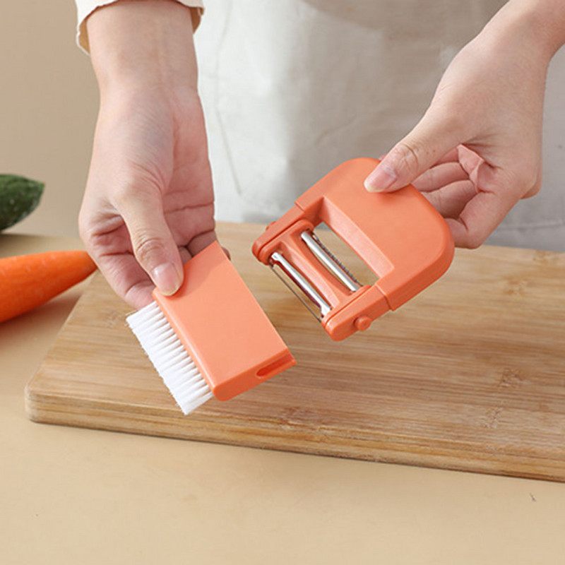 „Trys viename“ daugiafunkcinis daržovių pjaustyklės rankinis skustukas su šepetėliu Daržovės Vaisių pjaustyklė Odos skustuvas trintuvas Virtuvės priedai