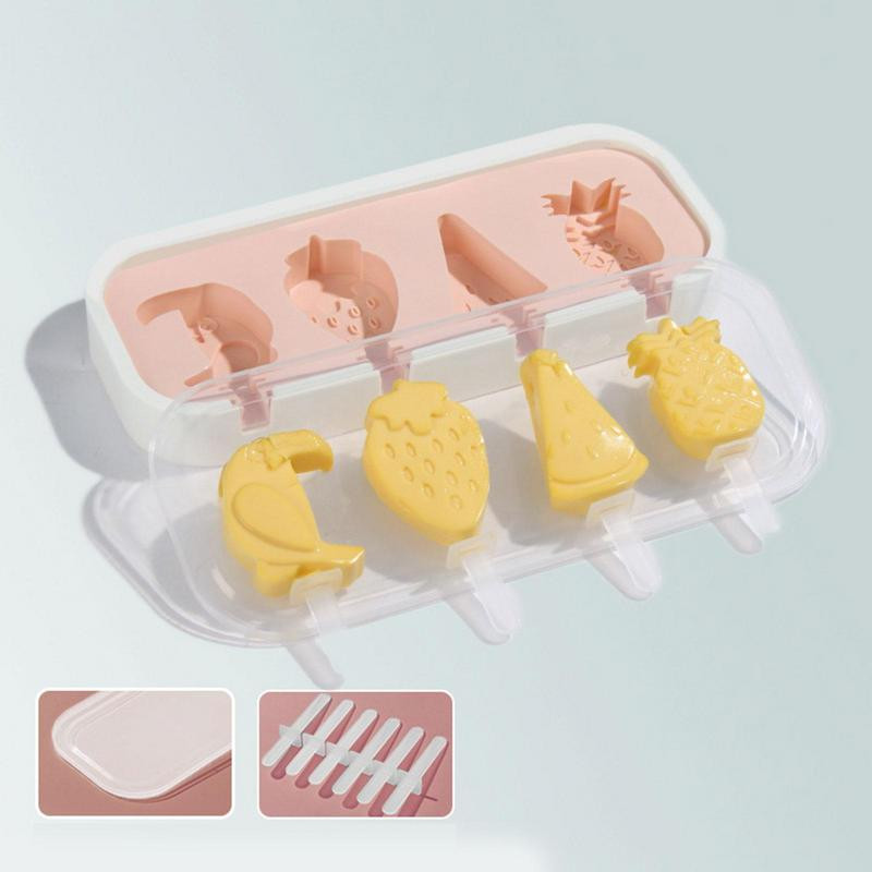 Kalup za led Silikonski kalup za izradu sicle s 4 šupljine Kalupi za višekratnu upotrebu s poklopcem i štapićima za led za DIY Sicles Cakesicles kuhinjski alati