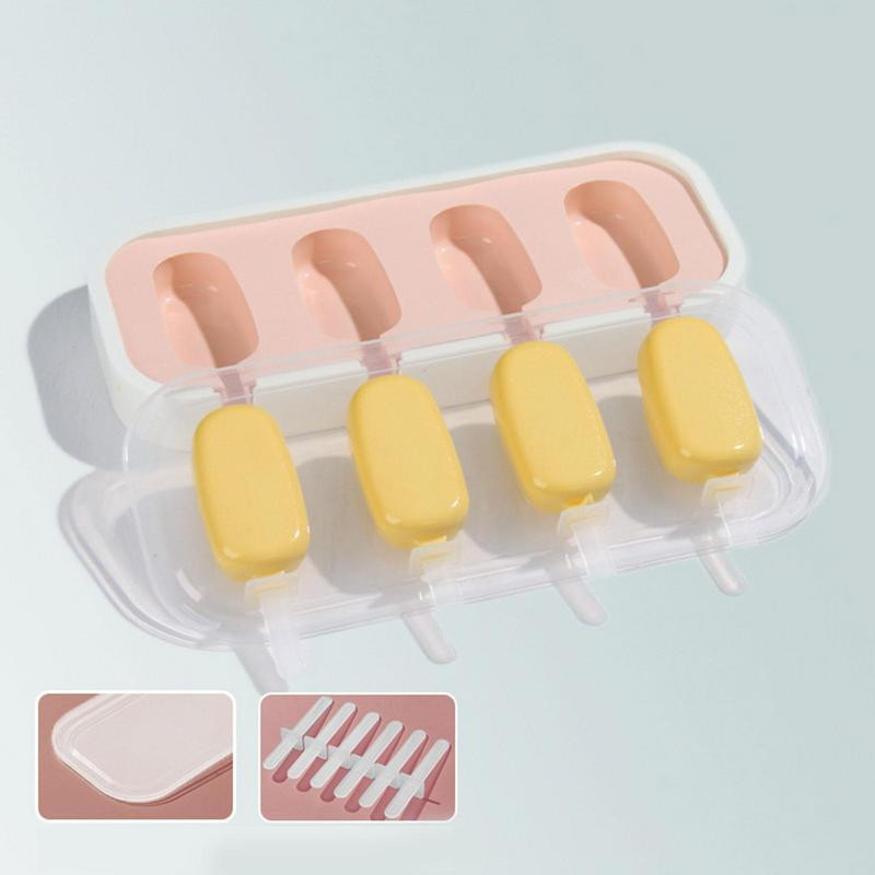 Kalup za led Silikonski kalup za izradu sicle s 4 šupljine Kalupi za višekratnu upotrebu s poklopcem i štapićima za led za DIY Sicles Cakesicles kuhinjski alati