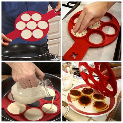 Дозатор за тесто със 7 дупки Силиконова форма Приспособление Приспособление Кухненски аксесоари Машина за палачинки Готварска печка с незалепващо покритие Flip Eggs Инструмент за готвене