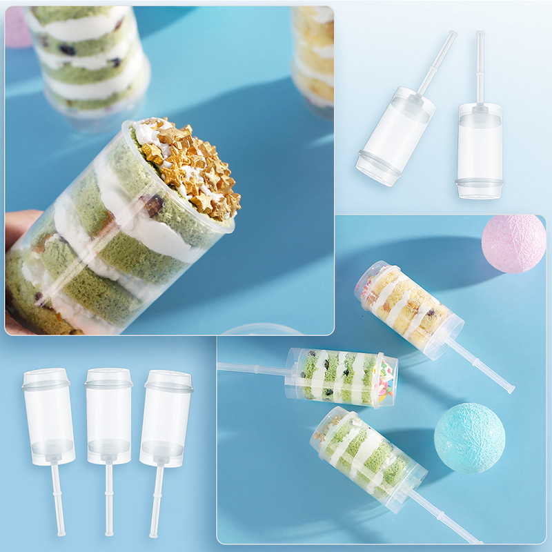 20 tk Push Cake Shooter Ümmargune Push Pops Koogikonteinerid Push Läbipaistev kaanega koogivorm pagariköögi jaoks Kodu