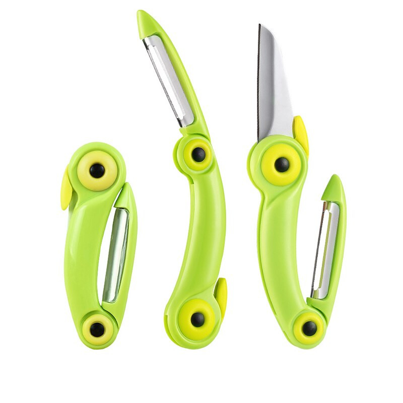 Roostevabast terasest mitmevärviline koomiksilindude kokkupandav puuviljanuga majapidamises kasutatav kaasaskantav roostevabast terasest koorija väike nuga