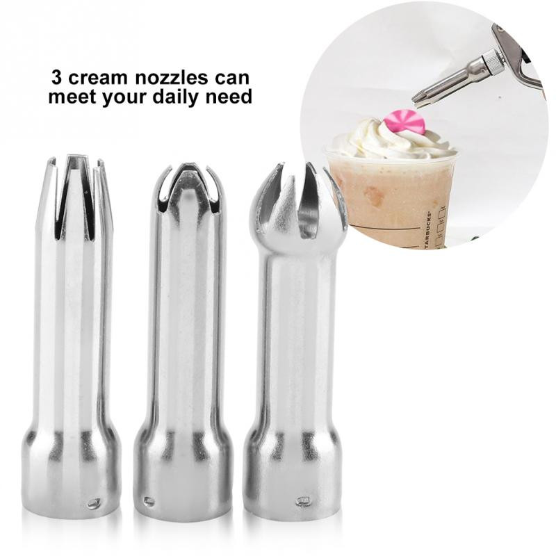 3 vnt. kepimo purkštukai, nerūdijančio plieno plaktos grietinėlės dozatorius, putplasčio antgalis, skirtas vakarėlio gimtadienio tortų dekoravimo įrankiams