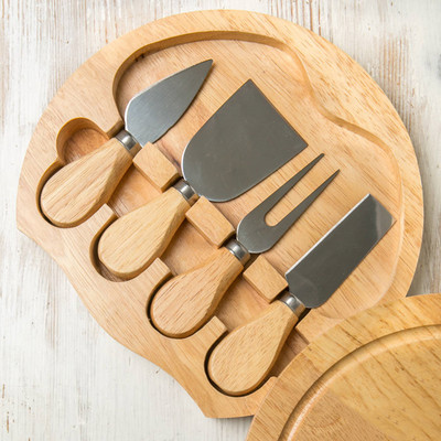 4PCS Комплект ножове за сирене Прибори за хранене от неръждаема стомана Резачка за сирене Резачка с дървена дръжка Мини нож Нож за пица, шпатула Вилица