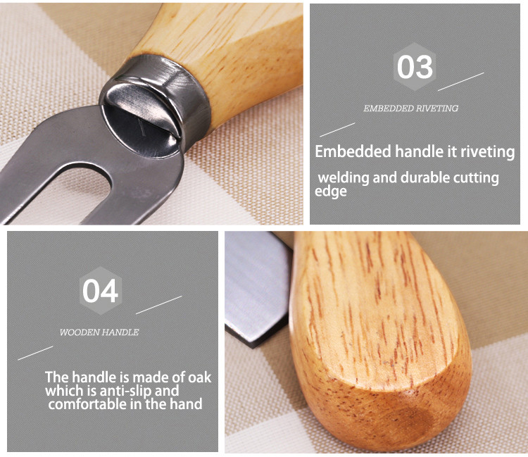 Set de 4 bucăți de cuțite pentru brânză Tacâmuri pentru brânză, oțel, inoxidabil, tăietor de brânză, mâner din lemn, mini cuțit, cuțit pizza, furculiță spatulă