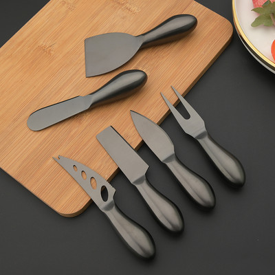 Комплект черни матирани ножове за сирене Висококачествена дръжка от неръждаема стомана Разделител за многократна употреба Нож за сирене Шпатула за масло Резачка за сирене