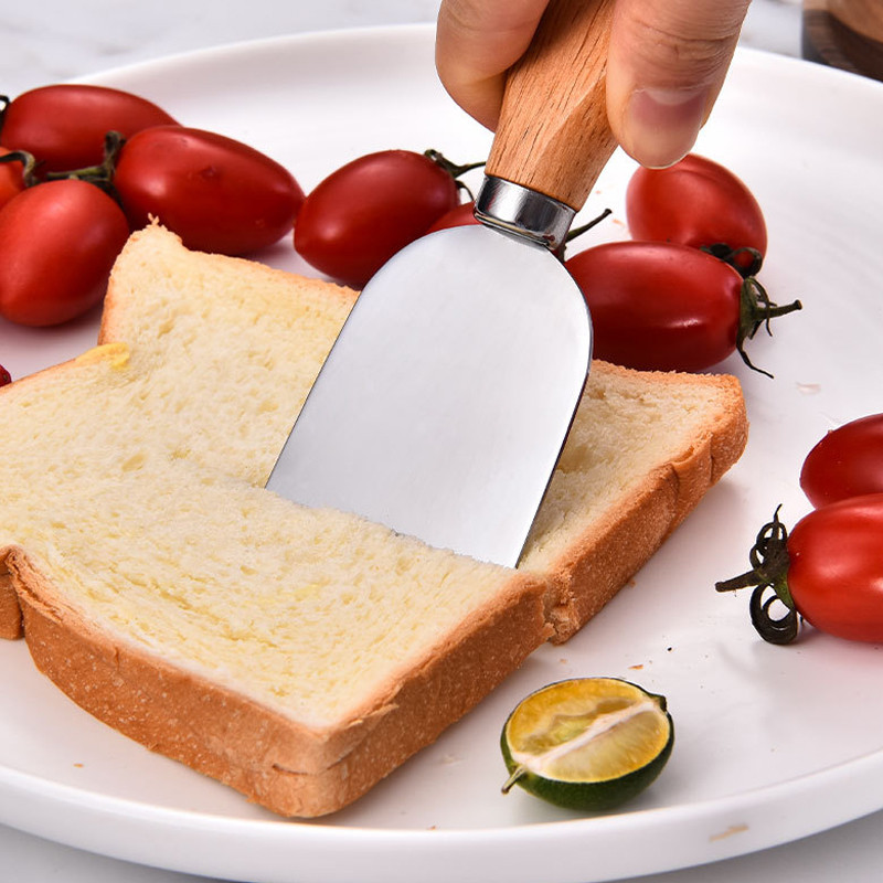 4 buc cuțite pentru brânză din oțel inoxidabil cu mâner de stejar tăietor pentru brânză Placă pentru brânză Spatulă pentru unt Unelte pentru brânză de bucătărie