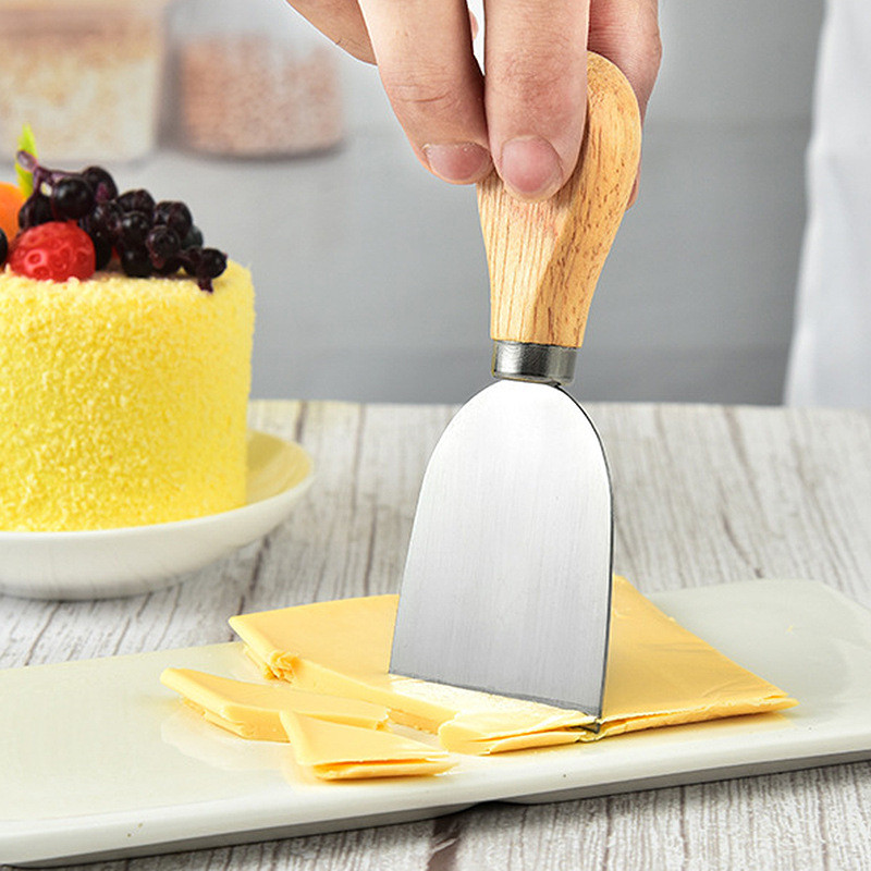 Set de cuțite pentru brânză cu mâner de stejar Cuțit pentru brânză Cuțit pentru unt Cuțit pentru tăiat Cuțit pentru pizza Cuțit pentru brânză copt din oțel inoxidabil din patru piese