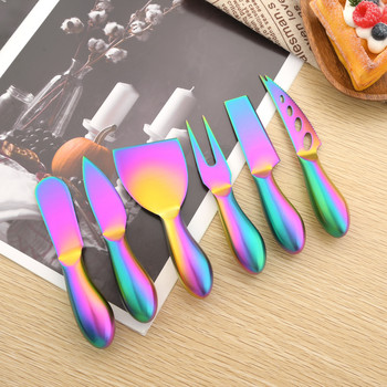 Rainbow Matte Flatware Cheese Knife Εργαλεία ψησίματος 1 τμχ Μαχαιροπήρουνα από ανοξείδωτο ατσάλι Μαχαιροπίρουνα μαχαιροπήρουνα Vintage στυλ κουζίνας