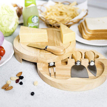 Дървена дъска за рязане на сирене от неръждаема стомана Бамбукова дъска за рязане Дръжка Ножове за сирене Вилица Лопата Инструмент за готвене Кухня