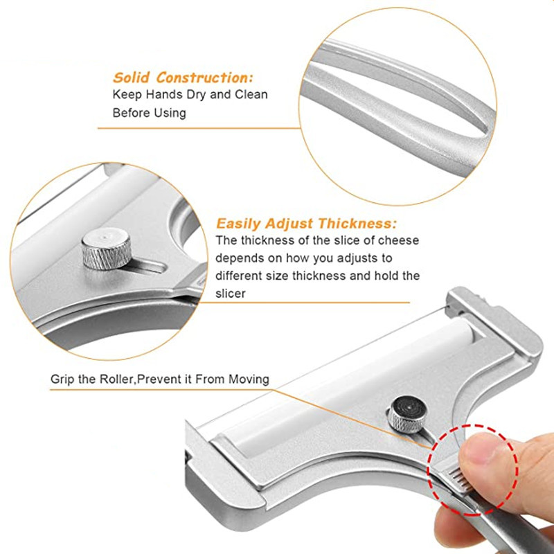 Tăiător de brânză din aliaj de aluminiu Grosime reglabilă Tăiător de unt de brânză cu sârmă pentru brânzeturi moi și semi-tare Gadgets de bucătărie