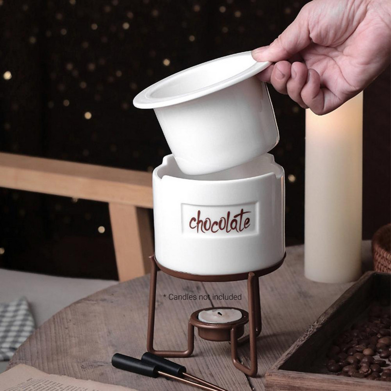 1 komplekt 350 ml šokolaadisulatuspott, eemaldatav mittenakkuv toidusulatusfondüü, metallist põletusvastane kommide sulatuspott, libisemiskindel toidukann