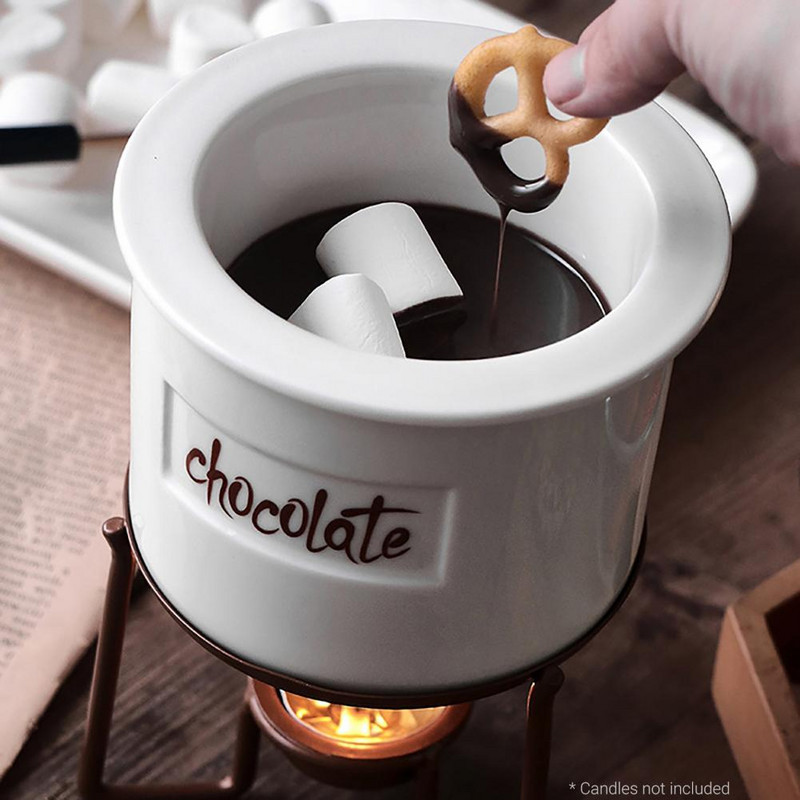 1 komplekt 350 ml šokolaadisulatuspott, eemaldatav mittenakkuv toidusulatusfondüü, metallist põletusvastane kommide sulatuspott, libisemiskindel toidukann