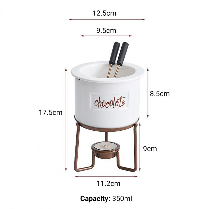 1 komplekt 350 ml šokolaadisulatuspott, eemaldatav mittenakkuv toidusulatusfondüü, metallist põletusvastane kommide sulatuspott, libisemiskindel toidukann