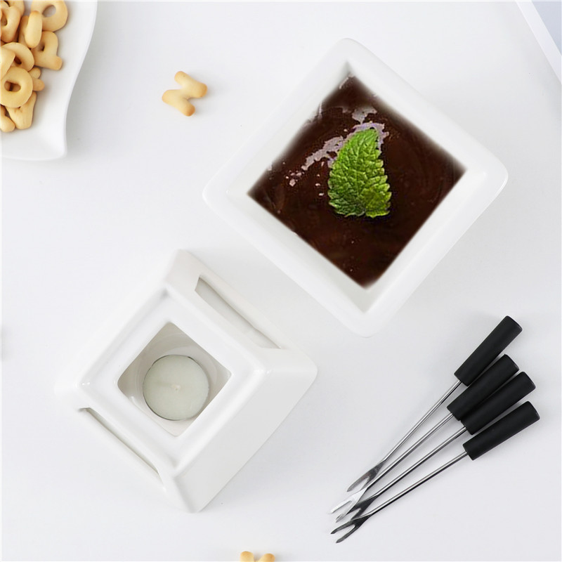 Set Fondue Ciocolată Topitură Ceramică Cana Fondue Ciocolată Bol pentru înghețată Ciocolată Unt Încălzitor de brânză Oală pentru casă DIY Oală fierbinte