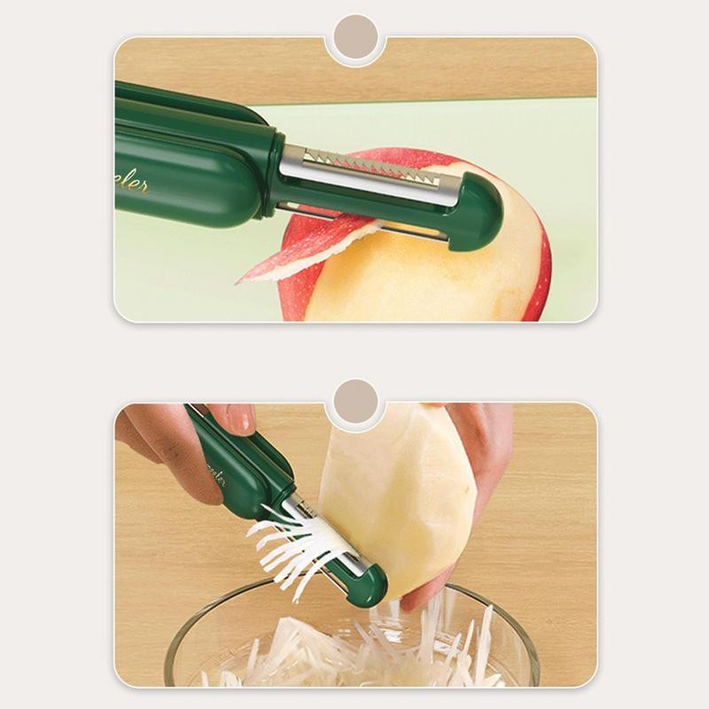 Puuviljakoorija, multifunktsionaalne 2-ühes käeshoitav peadega eemaldaja Kaasaskantav köögiviljakoorimisnuga kartuliviilutaja köögitööriist