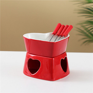 Set de fondue de ciocolată DIY 320 ml Încălzitoare de unt din ceramică cu 4 furculițe utilizate pentru topirea înghețatei cu unt de ciocolată și caramel