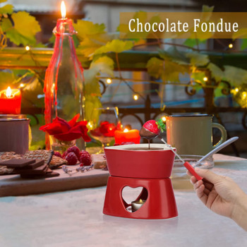 DIY Σετ φοντύ σοκολάτας 320 ml Κεραμικοί θερμαντήρες βουτύρου με 4 πιρούνια που χρησιμοποιούνται για τήξη παγωτού με καραμέλα σοκολάτας