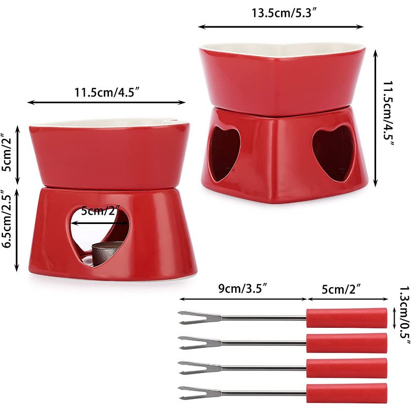 Set de fondue de ciocolată DIY 320 ml Încălzitoare de unt din ceramică cu 4 furculițe utilizate pentru topirea înghețatei cu unt de ciocolată și caramel