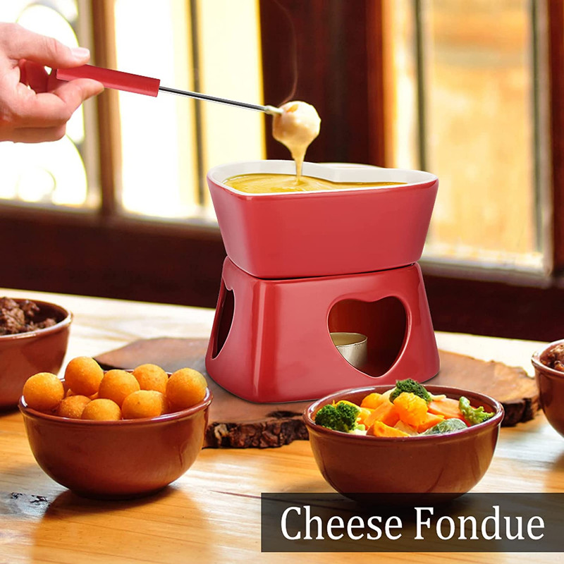 Set de fondue de ciocolată DIY 320 ml Încălzitoare de unt din ceramică cu 4 furculițe utilizate pentru topirea înghețatei cu unt de ciocolată și caramel