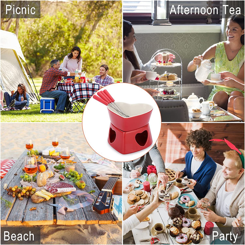 Set de fondue de ciocolată DIY 320 ml Încălzitoare de unt din ceramică cu 4 furculițe utilizate pentru topirea înghețatei cu unt de ciocolată și caramel