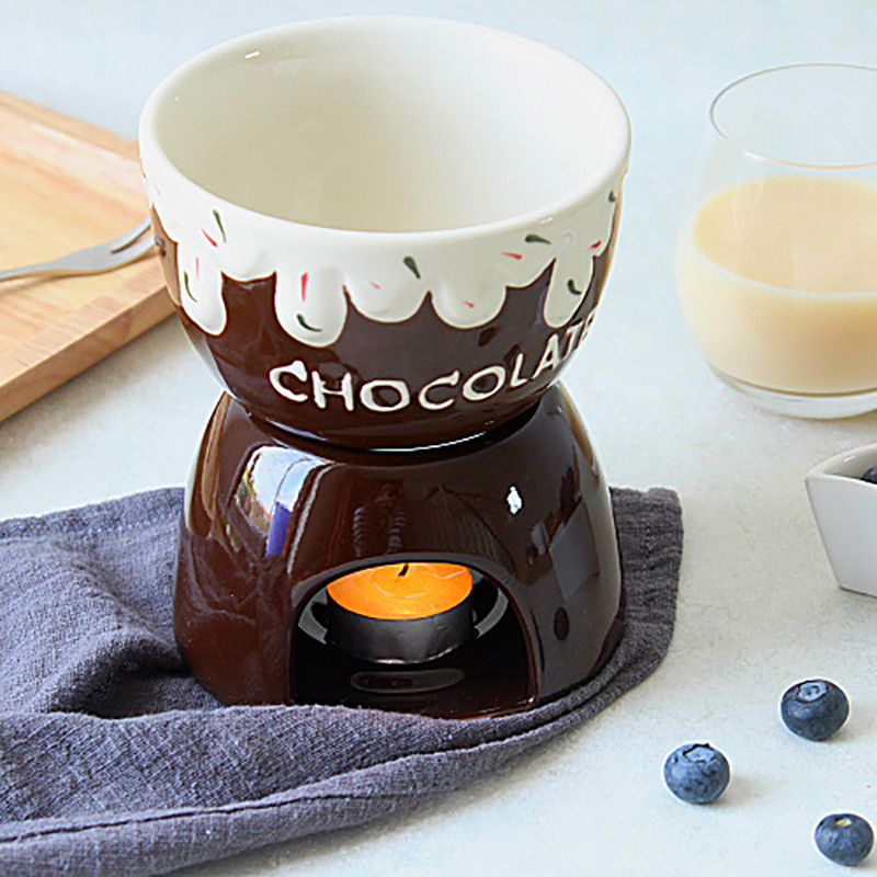 Eemaldatav fondüü valmistamise komplekt Keraamiline sulatuspott šokolaadikastmete jaoks Karamell-juustujäätis koos küünlasoojenduspotiga