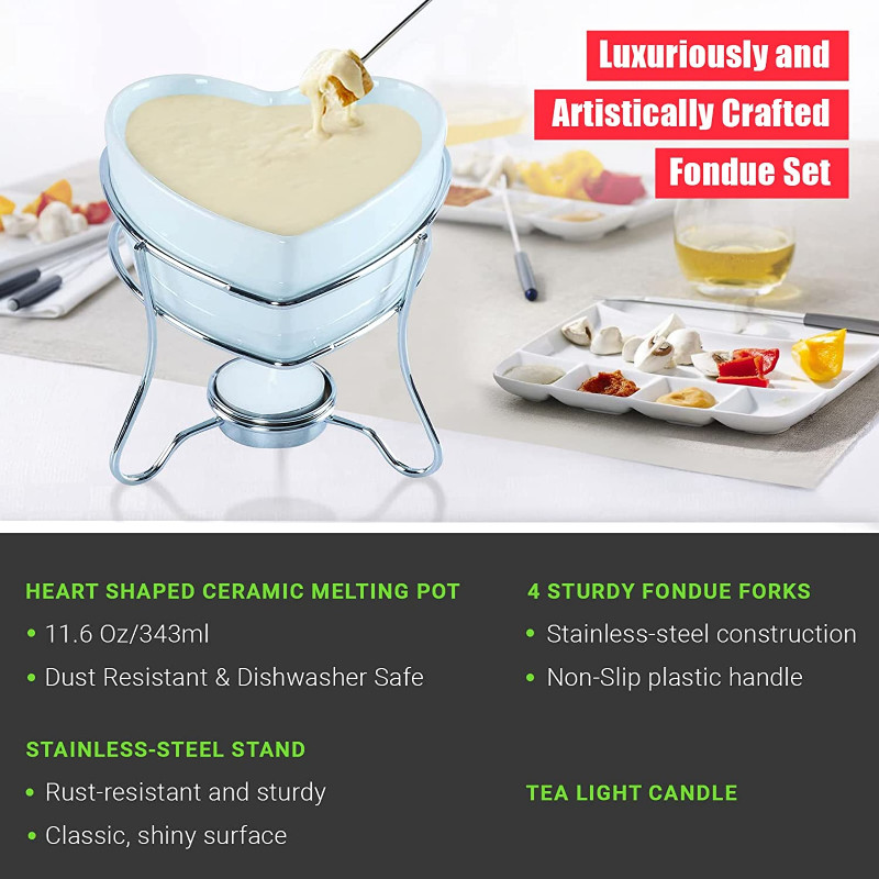 „Pasidaryk pats“ šokoladinio fondiu rinkinys, 350–480 ml keraminiai sviesto šildytuvai su 4 šakutėmis, naudojami sūriui šokolado sviesto karamelės ledams tirpinti