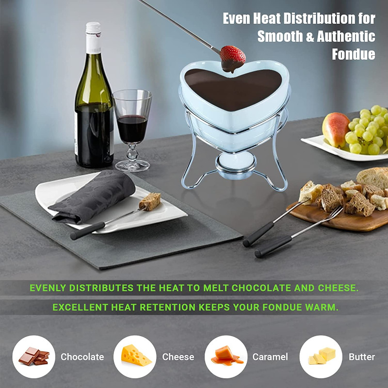 „Pasidaryk pats“ šokoladinio fondiu rinkinys, 350–480 ml keraminiai sviesto šildytuvai su 4 šakutėmis, naudojami sūriui šokolado sviesto karamelės ledams tirpinti