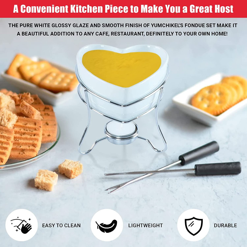 „Pasidaryk pats“ šokoladinio fondiu rinkinys, 350–480 ml keraminiai sviesto šildytuvai su 4 šakutėmis, naudojami sūriui šokolado sviesto karamelės ledams tirpinti