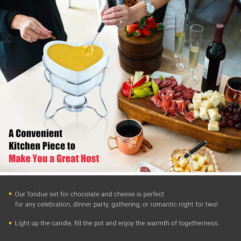 „Pasidaryk pats“ šokoladinio fondiu rinkinys, 350–480 ml keraminiai sviesto šildytuvai su 4 šakutėmis, naudojami sūriui šokolado sviesto karamelės ledams tirpinti