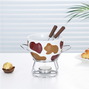 Keraamiline šokolaadifondüü komplekt Puuviljavõi sulatusjuustusegu Tööriistad Portselanist isetehtud fondüü serveerimiskomplekt jäätise suupistete jaoks