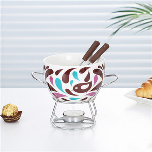 Keraamiline šokolaadifondüü komplekt Puuviljavõi sulatusjuustusegu Tööriistad Portselanist isetehtud fondüü serveerimiskomplekt jäätise suupistete jaoks